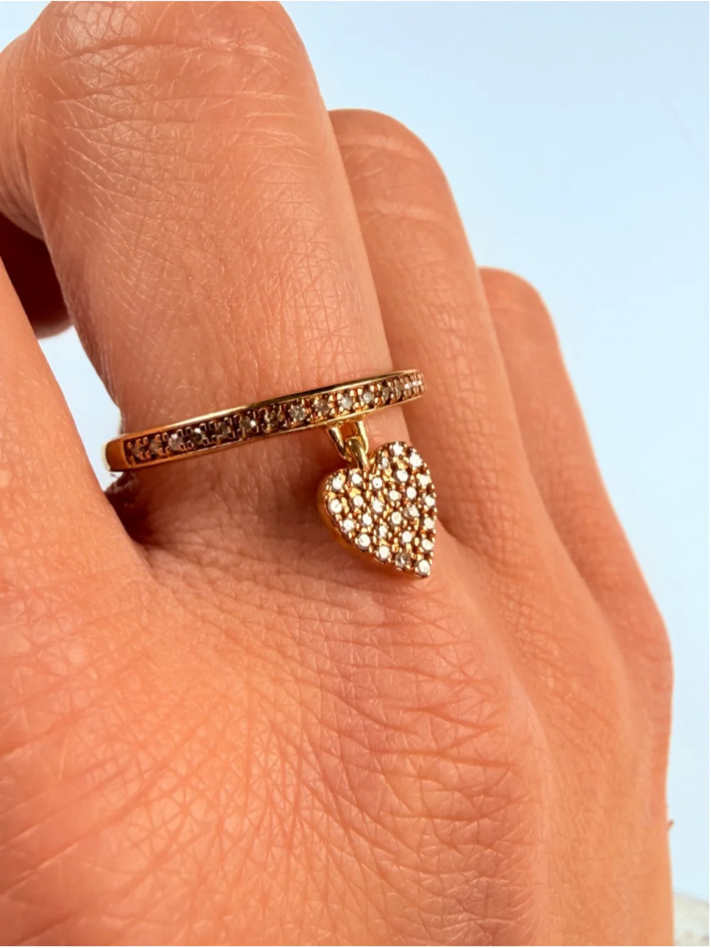 Gold Vermeil Love Heart Champagne Diamond Sterling Silver Charm Dangle Ring NWT